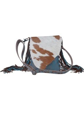 Myra Bag Cowhide Leather Fringe Crossbody Western Boho Turquoise Bag